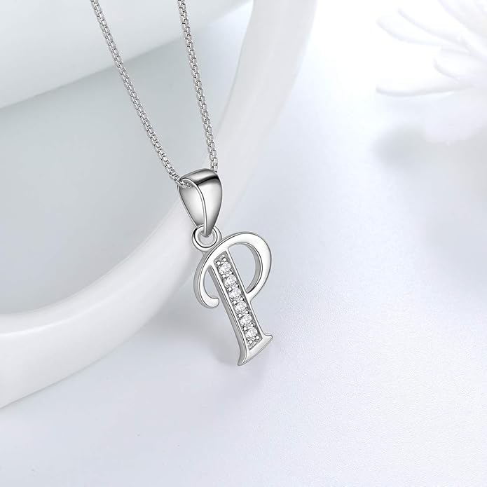 Aurora Tears Letter Necklace Initial 925 Sterling Silver Alphabet Pendant Crystal Name Gift Women Cubic Zirconia Jewelry
