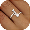 Valentines Day Gifts Gold Silver Initial Rings for Women Non Tarnish Dainty 14k Gold Plated Stackable Rings for Women Trendy Adjustable Letter Cubic Zirconia Pinky Ring Cute Open Birthday Gift Jewelry