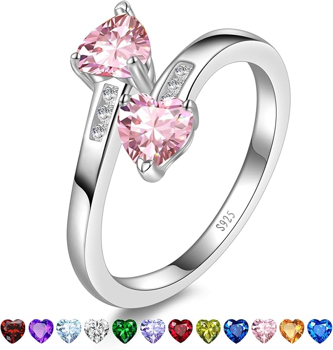 1CT Adjustable Women Heart Ring 925 Sterling Silver Birthstone Rings for Women Promise Ring for her Simulated Gemstone Statement Stackable Band Width 2mm Open Size 5~9