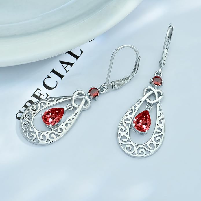 Teardrop Birthstone Dangle Drop Earrings Sterling Silver Infinity Filigree Leverback Earrings, Infinity Love Birthday Anniversary Valentines Day Gifts for Her Women Mom Wife