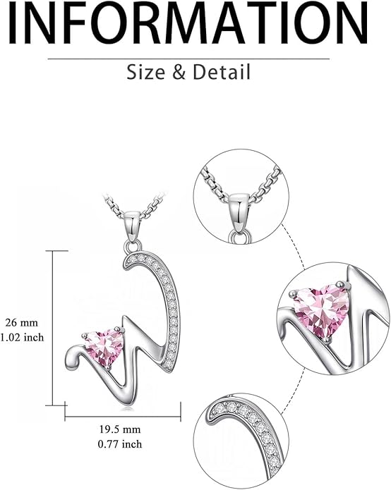 Valentines Day Gifts for Women Alphabet A to Z Initial Birthstone Pendant Necklaces for Women - 18k White Gold Plated Personalized Name Jewelry Valentine Mothers Day Birthday Gifts for Women Her Girlfriend