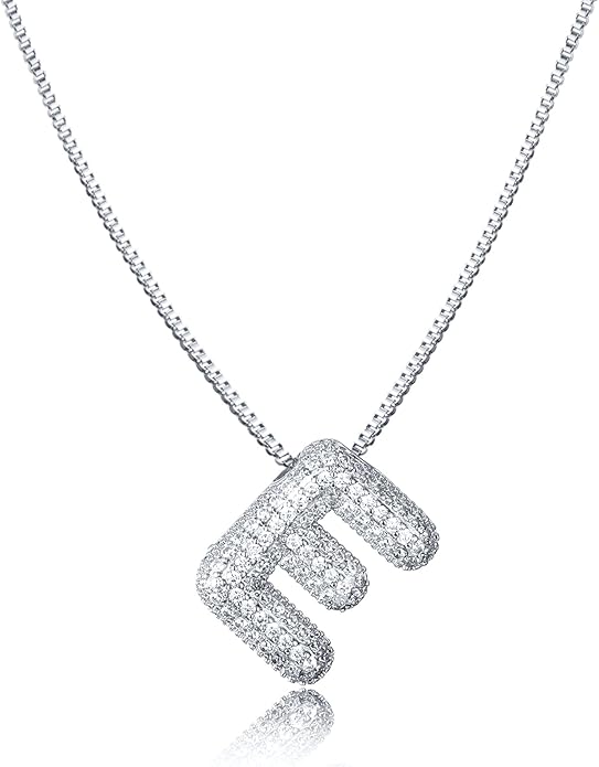 SKQIR Diamond Initial Letter Necklace for Women Bubble Gold Plated Puffy Balloon Alphabet Crystal Zircon Pendant Name Necklace Dainty Charms Trendy Jewelry Gift for Women