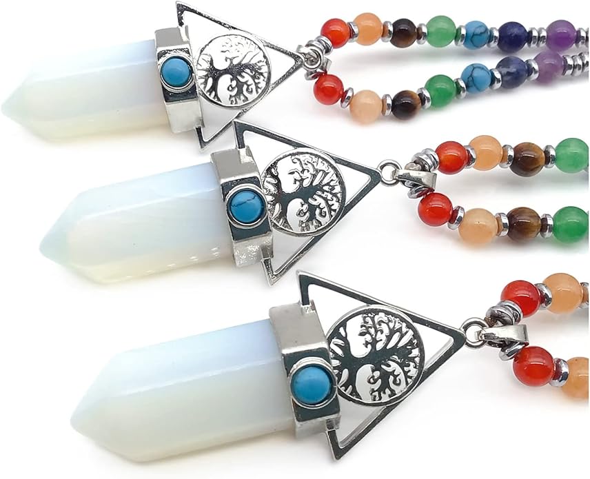 EDEN'S CALL Tree of Life 7 Chakra Stone Beads Necklace for Women and Men Hexagonal Crystal Point Pendant Necklace