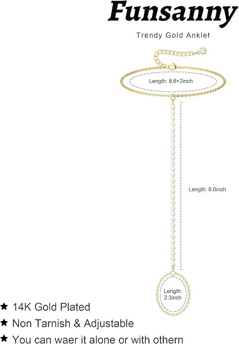 Dainty Anklet for Women - Trendy 14K Gold Plated Ankle Bracelets Adjustable Bead Link Chain Waterproof Pearl CZ Anklets Non Tarnish Foot Jewelry Gift