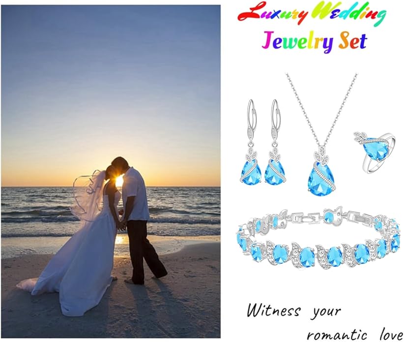 LMXXVJ Jewelry Set for Women,Teardrop Cubic Zirconia Necklace Earrings Adjustable Ring Bracelet Jewelry Set Formal Jewelry Gift