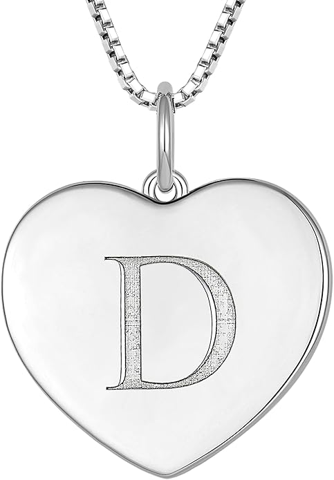 YL Initial Necklace 925 Sterling Silver Square/Round/Heart Letter Pendant A-Z Alphabet Polished Jewelry for Women