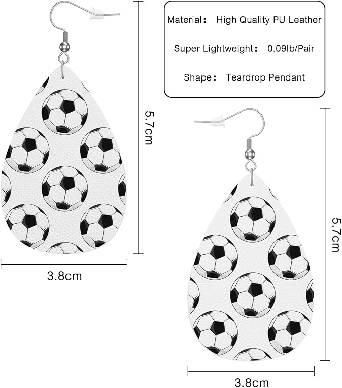 Football Fashion Leather Teardrop Ear Rings Black White Soccer Football Sport Leather Leaf Earrings Jewelry For Women Friends