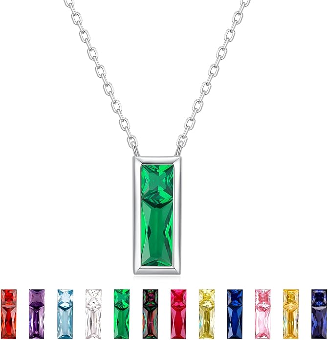 SUNFEEL Birthstone Necklace for Women, S925 Sterling Silver Necklaces with Square Cubic Zirconia Gemstone Necklace Women's Jewelry Anniversary Birthday Gifts for Women Mom Wife Her