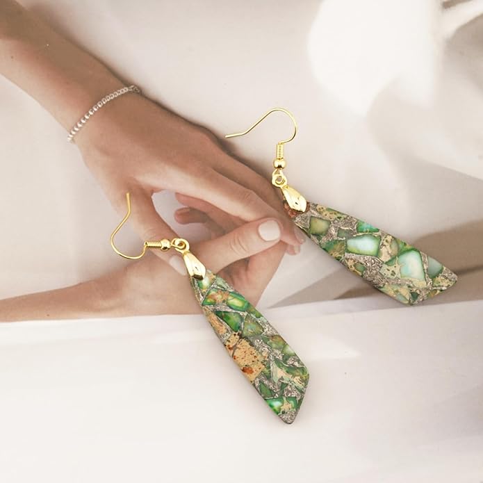 Jasper Stone Earrings for Women Trendy Dangle Earrings Fishhook Drop Earrings