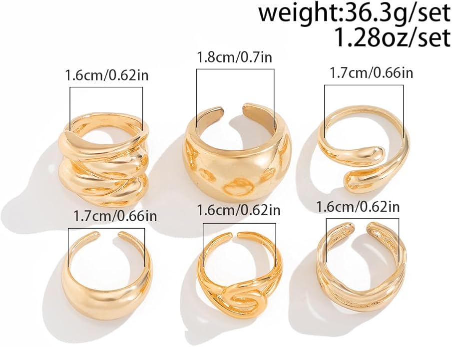 Sora Tuki Rings for Women Chunky Rings Set Adjustable Stackable Ring for Women Bold Thick Statement Ring Trendy Chunky Jewelry