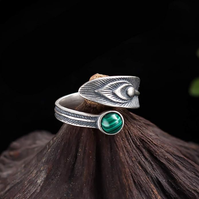 BALMORA Real 925 Sterling Silver Vintage Leaf Rings for Women Men Retro Lotus Feather Flower Adjustable Open Ring Floral Leaves Finger Statement Promise Ring Fashion Jewelry Birthday Gifts for Mom Daughter