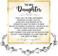 To My Daughter Bracelet, Silver Heart Chain Bracelet with Shiny Stones, Perfect Birthday or Graduation Christmas Gift for Daughter with Message Card Gift Box