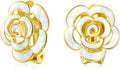 Pink Red Enamel Flower Crystal Edge Spring Retro Floral Rose Clip On Earrings For Women Non Pierced Ears 14K Gold Plated