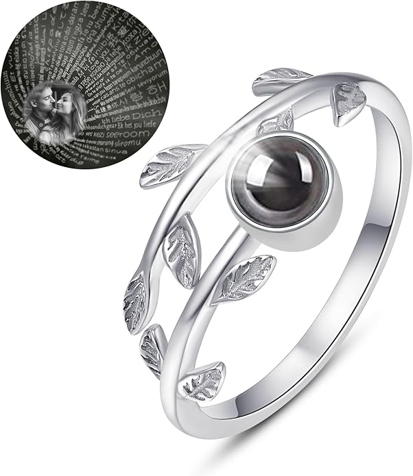 PRAYMOS 925 Sterling Silver Leaf Ring White Opal Moonstone Rings Adjustable Open Ring for Women with Jewelry Box Size 7-9