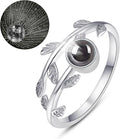 PRAYMOS 925 Sterling Silver Leaf Ring White Opal Moonstone Rings Adjustable Open Ring for Women with Jewelry Box Size 7-9