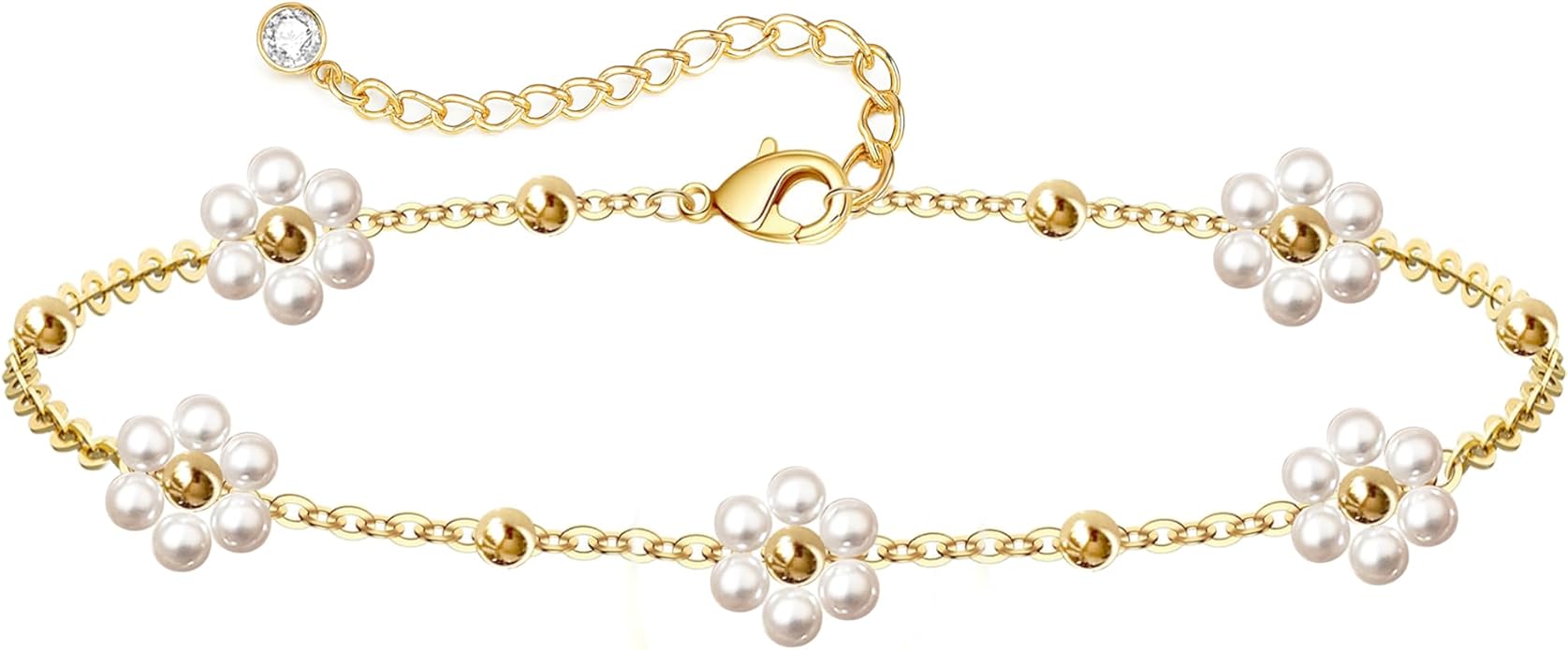 Zeffy Gold Pearl Beaded Bracelet for Women, 14K Gold Plated Jewelry Set With Paperclip Link Chain, Trendy Stack Bracelets