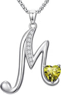 Valentines Day Gifts for Women Alphabet A to Z Initial Birthstone Pendant Necklaces for Women - 18k White Gold Plated Personalized Name Jewelry Valentine Mothers Day Birthday Gifts for Women Her Girlfriend