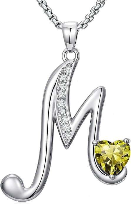 Valentines Day Gifts for Women Alphabet A to Z Initial Birthstone Pendant Necklaces for Women - 18k White Gold Plated Personalized Name Jewelry Valentine Mothers Day Birthday Gifts for Women Her Girlfriend