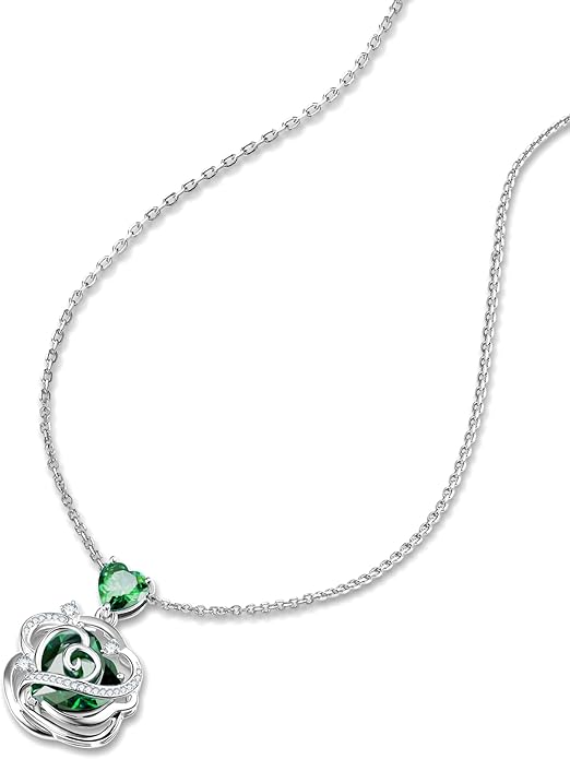 FANCIME Thornless Pulse Heart Birthstone Necklace for Women Sterling Silver Rose Pendant Fine Jewelry Gemstone Birthday Valentines Day Gifts for Wife Her