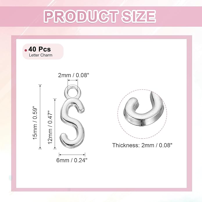 uxcell Letter Charm, Alloy Letter Initial Alphabet Charm for DIY Crafts Jewelry Making Bracelet Earrings Necklace