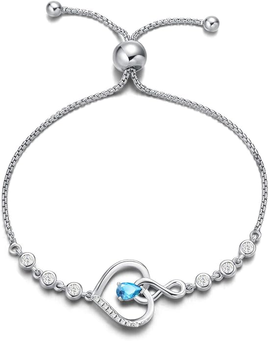 AGVANA Valentines Day Gifts Heart Birthstone Bracelets for Women Sterling Silver Genuine or Created Gemstone Tennis Bracelet Infinity Love Jewelry Anniversary Birthday Gifts for Wife Mom Women