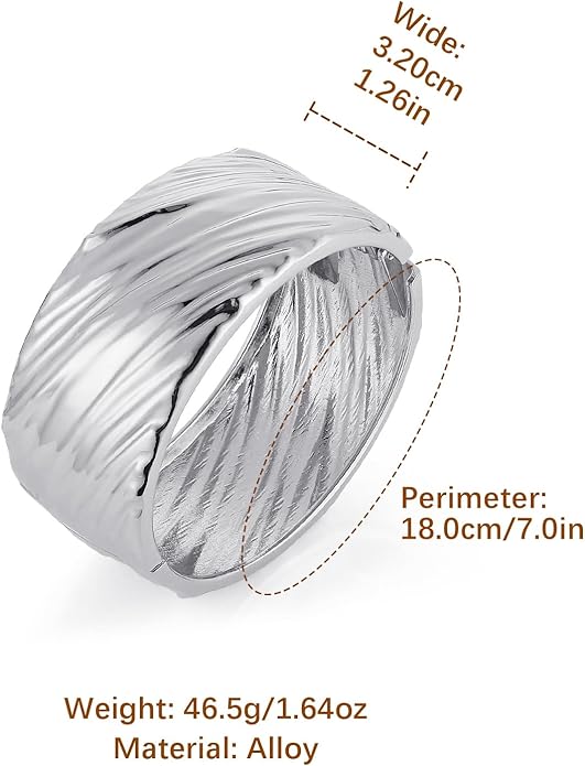 HZMAN 18K Gold Plated Wide Cuff Bracelet for Women - Premium Alloy Shiny Polished Double Layer Statement Bangle, Trendy Daily Wear Party Jewelry Accessory