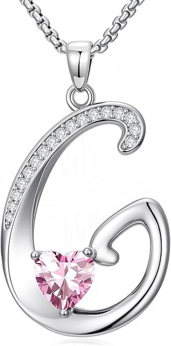 Valentines Day Gifts for Women Alphabet A to Z Initial Birthstone Pendant Necklaces for Women - 18k White Gold Plated Personalized Name Jewelry Valentine Mothers Day Birthday Gifts for Women Her Girlfriend