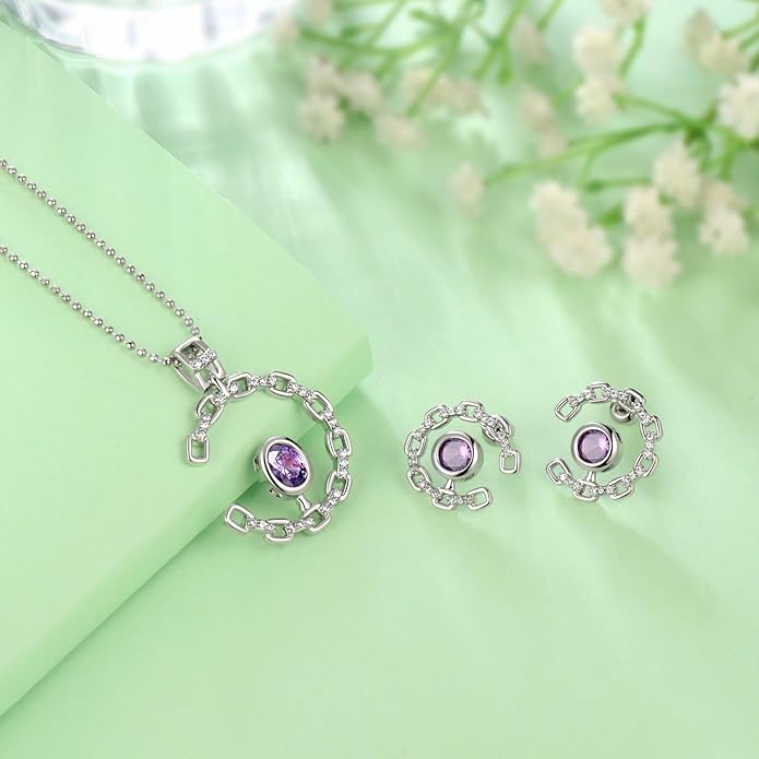 Elegant C-Shaped Crystal Necklaces/Stud Earrings Set with Birthstone Jewelry Set Silver Plated Fashion Jewelry for Women CS0003