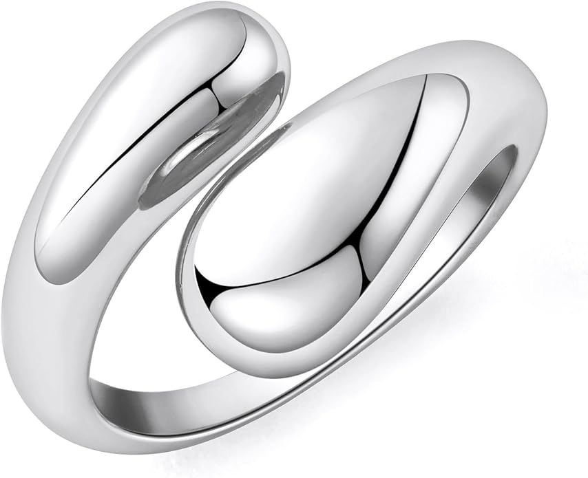 Chunky Rings For Women, Gold Silver Thumb Ring Asymmetrical Wavy Curve Ring Adjustable Non Tarnish Dainty Stainless Steel New Year Anniversary Birthday Jewelry Gift