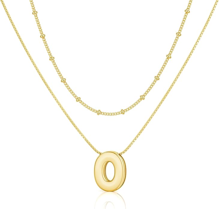 Initial 14K Gold Plated Necklaces for Women, Layered Bubble Letter A-Z Necklace Pendant Choker Necklaces for Women Trendy Monogram Name Necklace Personalized Jewelry for Women