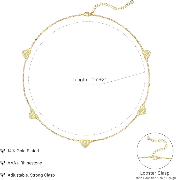 Zeffy Dainty Gold Heart Necklace for Women Trendy 14K Gold/Silver Plate Cute Heart Pendant Choker Necklaces Gold Love Heart Chain Necklace for Women Dainty Gold Jewelry Gifts for Women