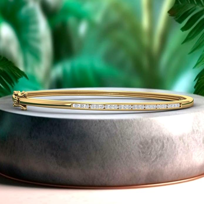 1/2 Carat Channel Set Round-Cut Natural Diamond Bangle Bracelet for Women in 14K Gold (SI1-SI2 Clarity)