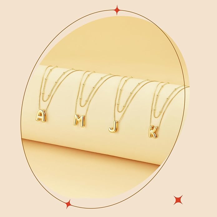Initial 14K Gold Plated Necklaces for Women, Layered Bubble Letter A-Z Necklace Pendant Choker Necklaces for Women Trendy Monogram Name Necklace Personalized Jewelry for Women