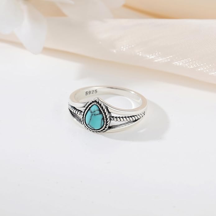 Boho Turquoise Ring for Women Sterling Silver Western Style Statement Ring Bohemian Jewelry Gifts
