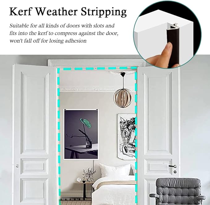 LSGCQ Kerf Weather Stripping for Door Seal Strip, 60 Ft, Front Door Seal Strip - Image 6