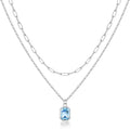 Layered Birthstone Necklace for Women Girls, 14K Gold-Plated Paperclip Chain Choker Necklace with Rectangle Birthstone Pendant Birthday Gifts for Women Girls Dainty Small