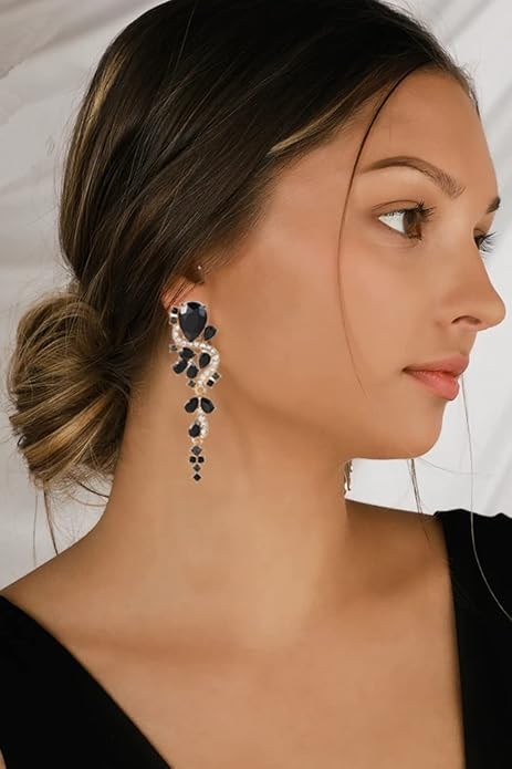 Rhinestone Statement Dangle Earrings Sparkly Crystal Bridal Wedding Earrings for Brides Bridesmaides Chandelier Teardrop Earrings for Women Prom Party