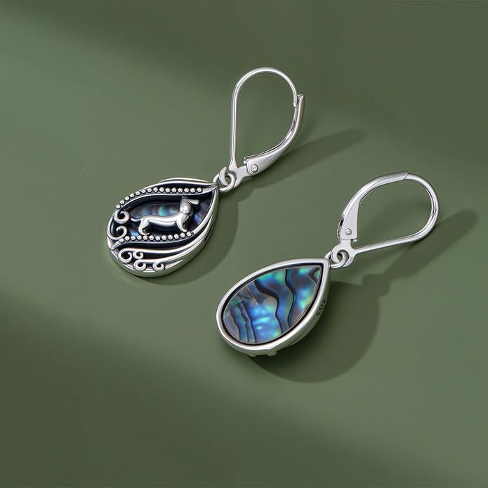 Animal Earrings 925 Sterling Silver Abalone Shell Dangle Drop Earrings Leverback Earrings Cute Animal Jewelry Gifts for Women Girlfriend