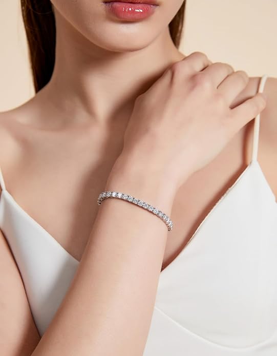 KRKC&CO Moissanite Bolo Tennis Bracelets for Women, 1.6-8.0 ct.tw, Adjustable Length S925 Sterling Silver, Christmas Gifts for Her, Luxury Box, 2/3/4mm D Color VVS1 White/14K/24K/Rose Gold Plated