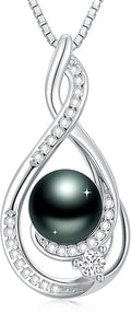 Tahitian Black Pearl 18K White Gold Plated Sterling Silver Heart/Infinity/Four Leaf Clover Pendant Necklace Jewelry Gifts for Women Wife Mom Girlfriend Wedding Birthday Anniversary Christmas