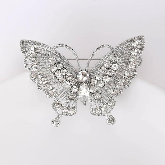 Rhinestone Butterfly Brooch for Women Sparkling Gold Silver Blue Black Crystal Big Butterfly Brooch Pin Cute Insect Pin Elegant Clothing Hat Bag Skirt Accessories Christmas Birthday Party Jewelry
