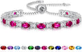 Sterling Silver Birthstone Bracelets for Women White Gold Tennis Bracelets Adjustable Chain 6-9 Inchs Jewelry Hypoallergenic Anniversary Birthday Gifts for Women Mom Wife Her