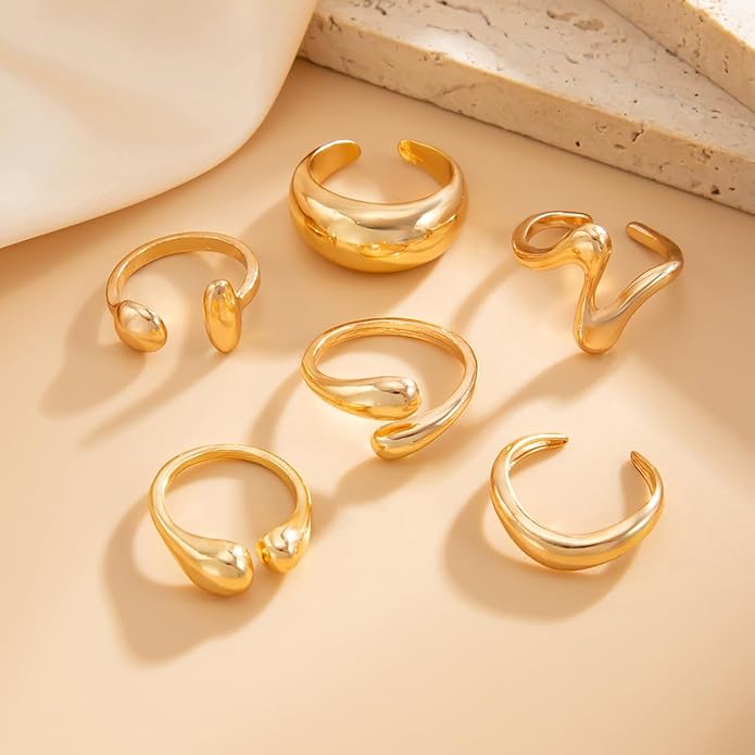 Chunky Gold Rings for Women Rhinestone Stackable Knuckle Ring Set Open Adjustable Statement Ring Set Dainty Crown Cross Midi Rings Fashion Jewelry Gift for Women