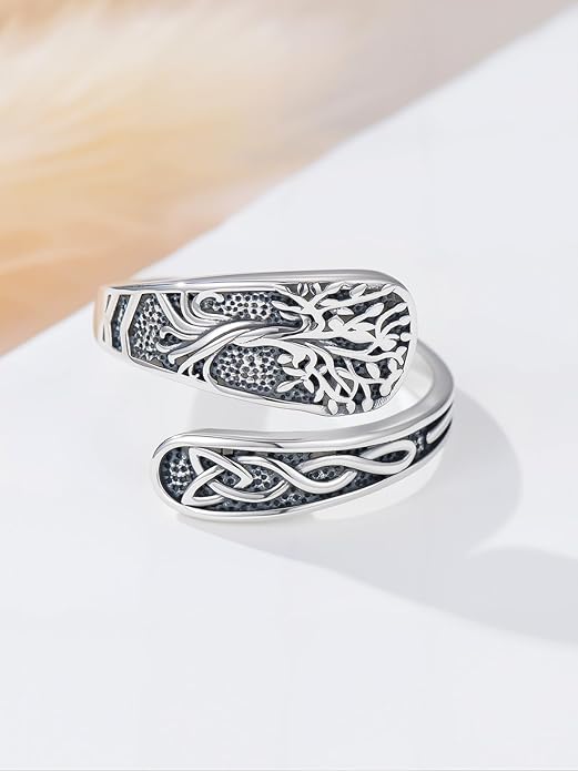 Midari Sun and Moon/Bee/Celtic/Life of Tree/Lotus Spoon Ring for Women 925 Sterling Silver Adjustable Ring Open Ring for Women Men Halloween Birthday Gift