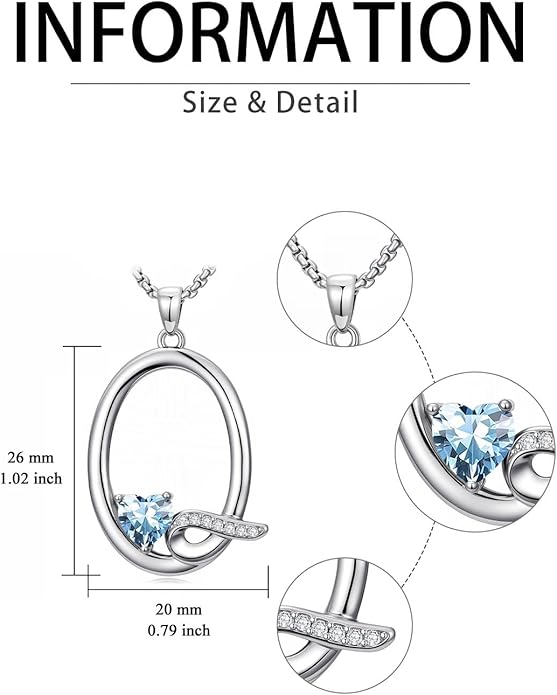 Valentines Day Gifts for Women Alphabet A to Z Initial Birthstone Pendant Necklaces for Women - 18k White Gold Plated Personalized Name Jewelry Valentine Mothers Day Birthday Gifts for Women Her Girlfriend