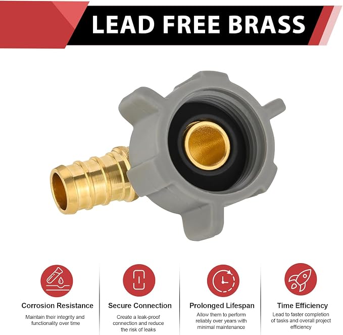 EFIELD 1/2 Inch Pex X 7/8 Inch Toilet Ballcock Swivel Elbow Adapter, Brass - Image 3