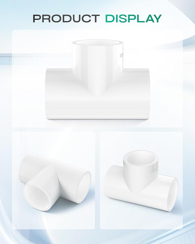 20-Pack 1/2 Inch PVC Tee Pipe Fittings, 3 Way Socket x Socket, Schedule 40 PVC - Image 9