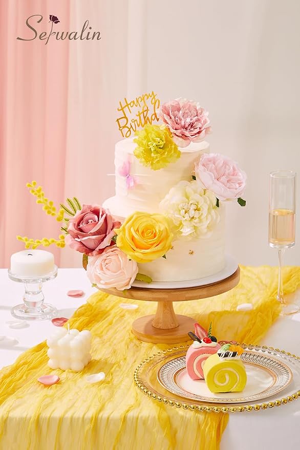 Serwalin Pink Yellow Artificial Flowers, Wedding Silk Fake Flowers Box | Faux - Image 4