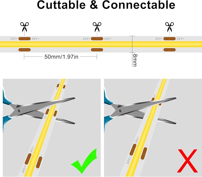 Pandery COB LED Strip 5m, 16.4ft LED Strip Lights, Touch Dimmable LED Strips - Image 4