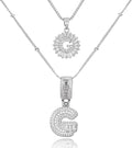 Initial Letter Necklace for Women 14k White Gold Silver Plated Dainty Necklaces Trendy Chunky Custom Layered Necklace Set Personalized Round Circle Zirconia A-Z Letter Chain Pendant Jewelry Gift